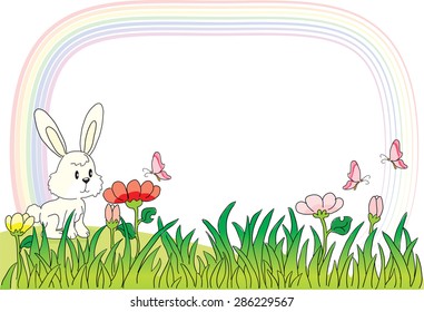 rabbit and butterfly in the background