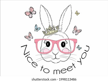 rabbit and butterfly vector art design hand drawn