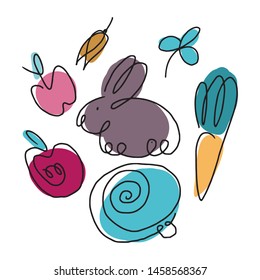 Rabbit and cabbage line shapes illustration