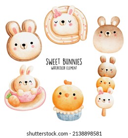 rabbit cakes, easter desserts, vector illustration