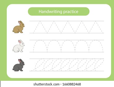 Rabbit and carrot. Animals theme. Tracing lines. Handwriting practice sheet. Vector illustration
