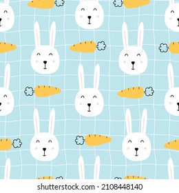 Rabbit and carrot baby seamless cute design hand drawn in cartoon style Use for prints, wallpapers, decorations, textiles, vector illustration