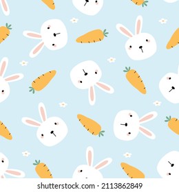 Rabbit and carrot baby seamless cute design for kids hand drawn in cartoon style Use for prints, decorations, textiles, vector illustration