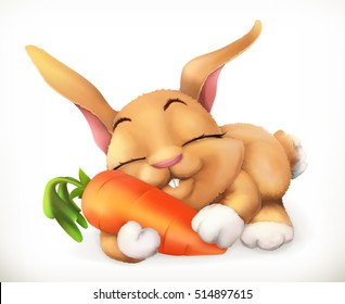 Rabbit and carrot cartoon character. Funny animals 3d vector icon