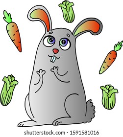 rabbit and carrot cartoon vector colored image character 