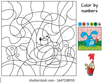 Rabbit with carrot. Color by numbers. Coloring book. Educational puzzle game for children. Cartoon vector illustration