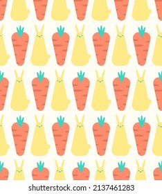 Rabbit and carrot cute cartoon pattern seamless. hare and vegetable background. Baby fabric texture