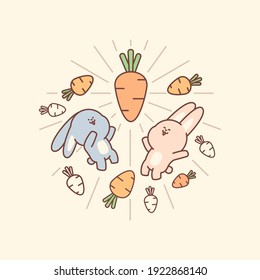 rabbit and carrot cute doodle illustration style