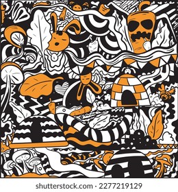 rabbit and carrot doodle art vector illustration. perfect to use as wallpaper