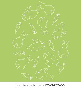 rabbit and carrot in egg shape isolated on color background