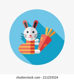 Rabbit with carrot flat icon with long shadow,eps 10