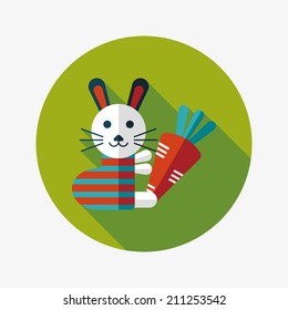 Rabbit with carrot flat icon with long shadow,eps 10
