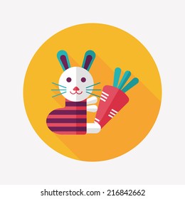 Rabbit with carrot flat icon with long shadow,eps 10