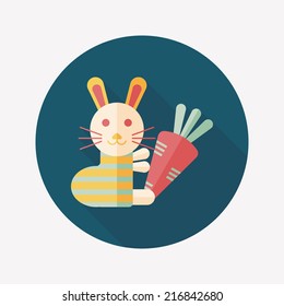 Rabbit with carrot flat icon with long shadow,eps 10