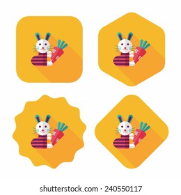 Rabbit with carrot flat icon with long shadow,eps 10