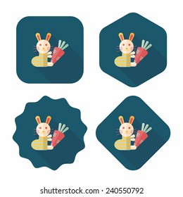 Rabbit with carrot flat icon with long shadow,eps 10