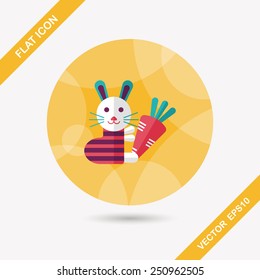 Rabbit with carrot flat icon with long shadow,eps 10