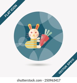 Rabbit with carrot flat icon with long shadow,eps 10