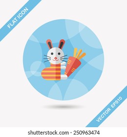 Rabbit with carrot flat icon with long shadow,eps 10