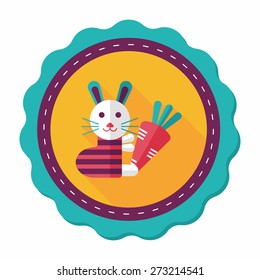 Rabbit with carrot flat icon with long shadow,eps 10