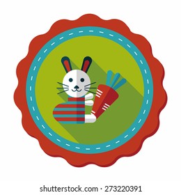 Rabbit with carrot flat icon with long shadow,eps 10