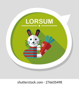 Rabbit with carrot flat icon with long shadow,eps 10