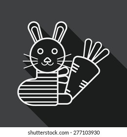 Rabbit with carrot flat icon with long shadow,eps 10, line icon