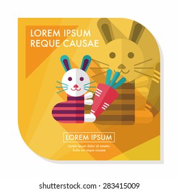 Rabbit with carrot flat icon with long shadow,eps 10