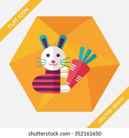 Rabbit with carrot flat icon with long shadow,eps 10