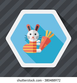 Rabbit with carrot flat icon with long shadow,eps 10