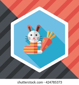 Rabbit with carrot flat icon with long shadow,eps 10