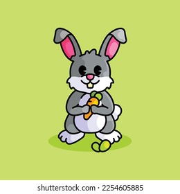 Rabbit with carrot mascot cartoon vector illustration