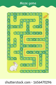 Rabbit and Carrot Maze. Educational game for children. Help the rabbit find the carrot - Maze puzzle with solution