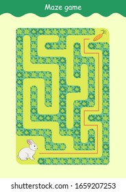 Kaninchen und Möhren Maze. Erziehungsspiel für Kinder. Hilf dem Kaninchen, die Möhre zu finden - Maze Puzzle mit Lösung