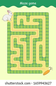 Kaninchen und Möhren Maze. Erziehungsspiel für Kinder. Hilf dem Kaninchen, die Möhre zu finden - Maze Puzzle mit Lösung