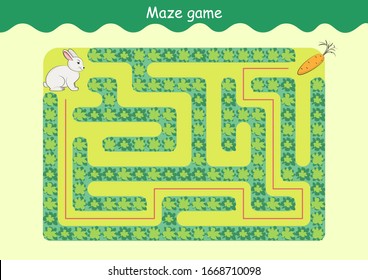 Conejo y Maze de la zanja. Juego educativo para niños. Ayuda al conejo a encontrar el puzzle de zanahoria - Maze con solución