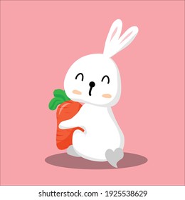 Rabbit with carrot on pink background.