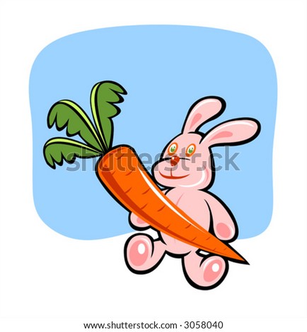  The rabbit with carrot on a white background.