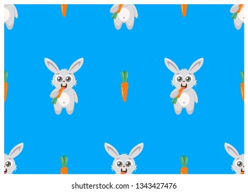 rabbit and carrot pattern on a blue background. vector pattern on the wallpaper.
