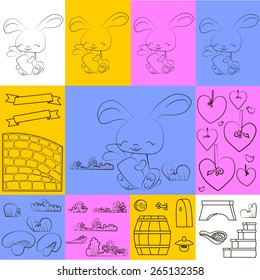 rabbit with carrot ribbons and flower design freehand drawing
