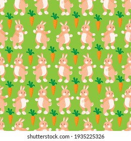 rabbit and carrot seamless pattern. cute hare pattern. bunny on green background. stock vector childish illustration.