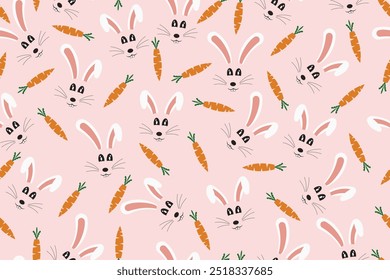 rabbit and carrot seamless pattern in vector