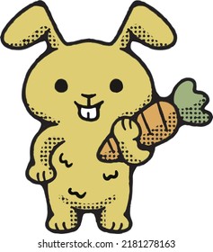 Rabbit With Carrot  Vector Clip Art Illustration with Vintage style