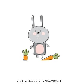 Rabbit with carrot. Vector illustration.