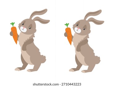 Coelho e cenoura. Ilustração vetorial isolada em um fundo branco.