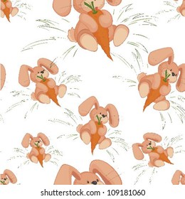Rabbit with carrot vector illustration on white background seamless pattern