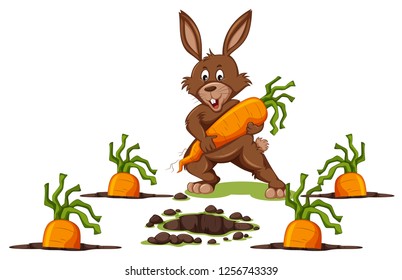 Rabbit with carrots scene illustration