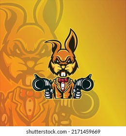 Logotipo de arma de conejo con diseño simple y elegante, fondo de pared de ladrillo simple