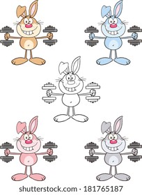 Rabbit Cartoon Character 17. Set Vector Collection