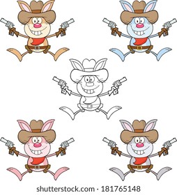 Rabbit Cartoon Character 18. Set Vector Collection
